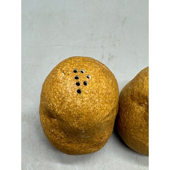 Vintage Ceramic Potato Shaped 2 Pepper Shakers Rustic Finish brown 2.5" READ - Picture 5 of 8